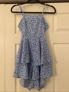SHEIN Blue Floral Tiered Romper Dress